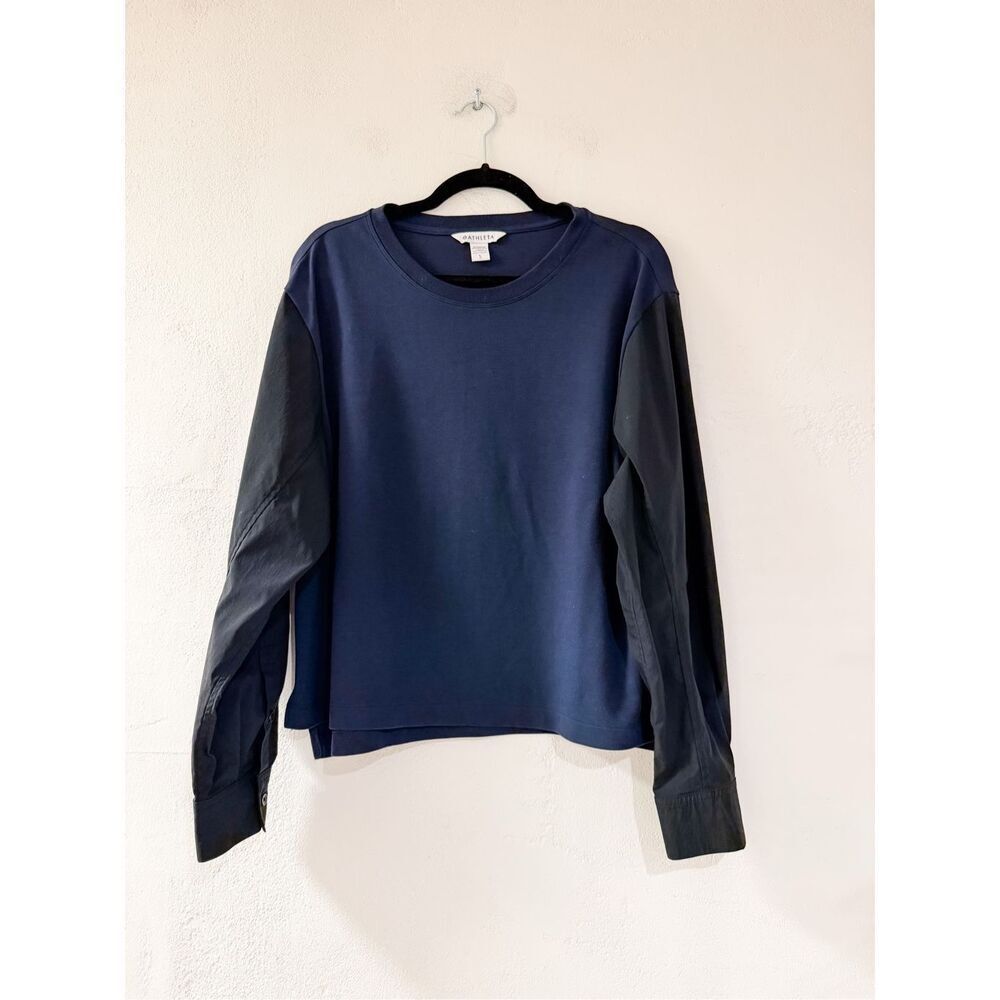 Athleta Venice Long Sleeve Crew Neck Breathable Stretch in Blue Black Large